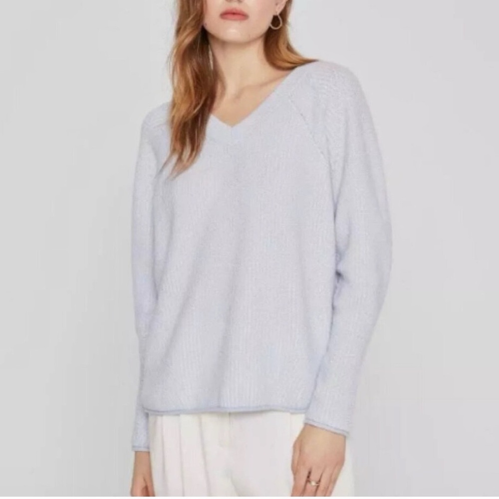 Club Monaco Cashmere V-Neck Sweater XS Soft Ice Blue Soft Knit Minimalist